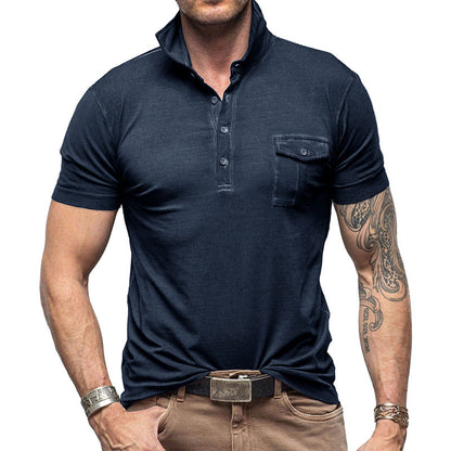 Polo homme – Coupe slim – Col montant – Poche poitrine boutonnée – Coton