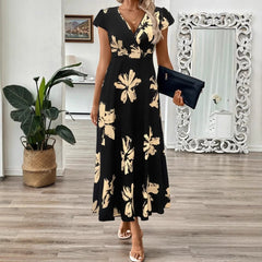 Robe longue femme – Coupe portefeuille – Tissu respirant – Motif floral élégant