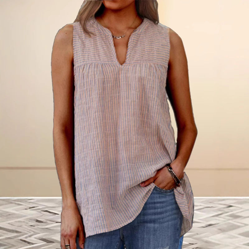 Tunique sans manches femme – Coupe ample – Rayée – Fibres naturelles respirantes