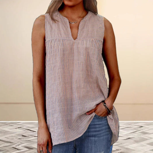 Tunique sans manches femme – Coupe ample – Rayée – Fibres naturelles respirantes
