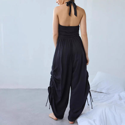 Combinaison Femme – Col Halter – Jambe Large Fluide – Tissu Respirant – Liens Réglables