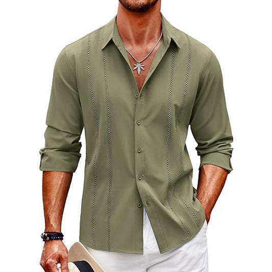 Chemise homme – Coupe décontractée – Manches longues – Tissu respirant – Style casual