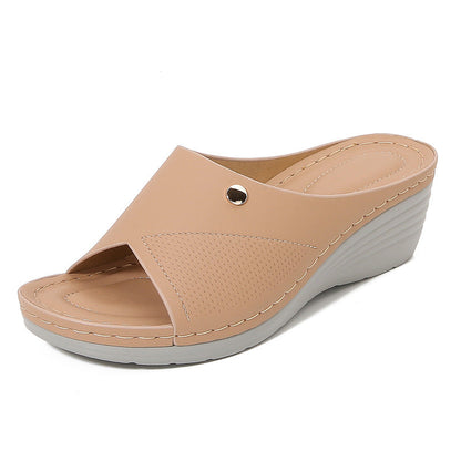 Sandales compensées femme – Bout ouvert – Bride perforée – Confort à enfiler