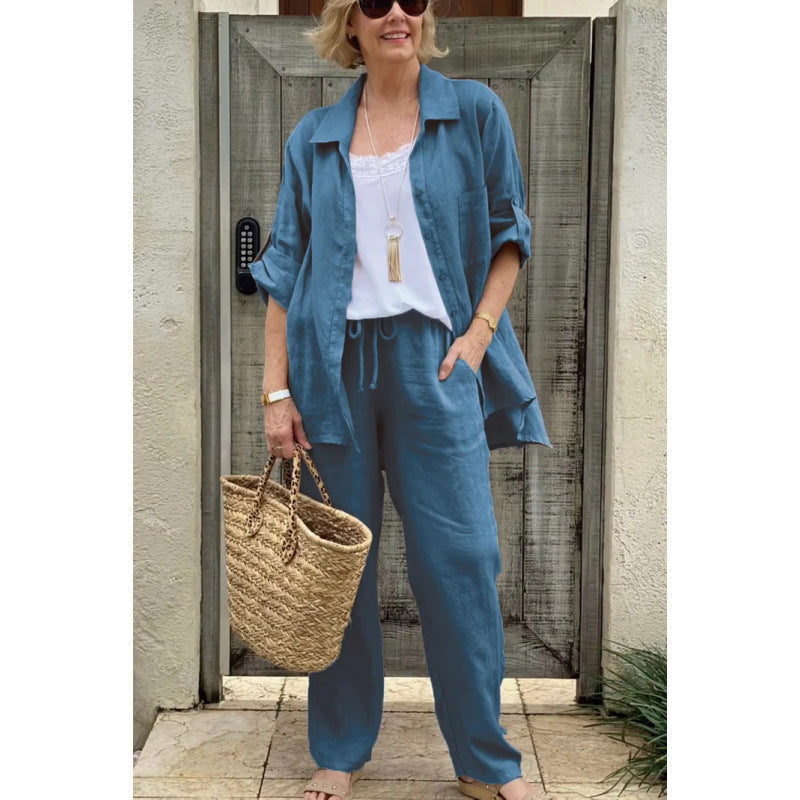 Ensemble Femme Chemise et Pantalon – Lin – Coupe Ample – Taille Élastique