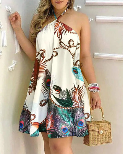Robe mini femme – Col noué épaules dénudées – Coupe évasée fluide