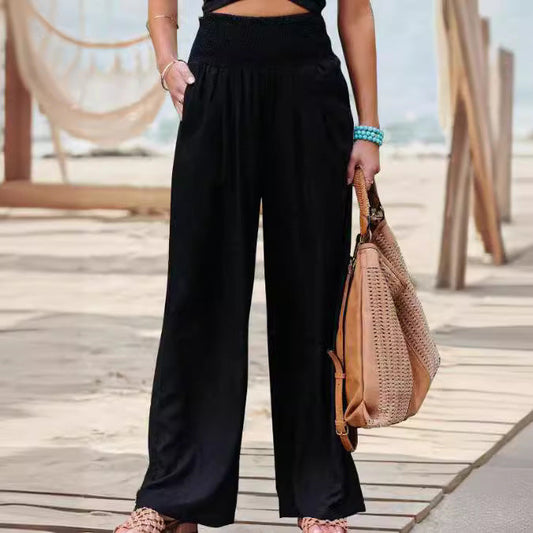 Pantalon large femme – Coupe ample – Tissu respirant – Taille élastique confortable