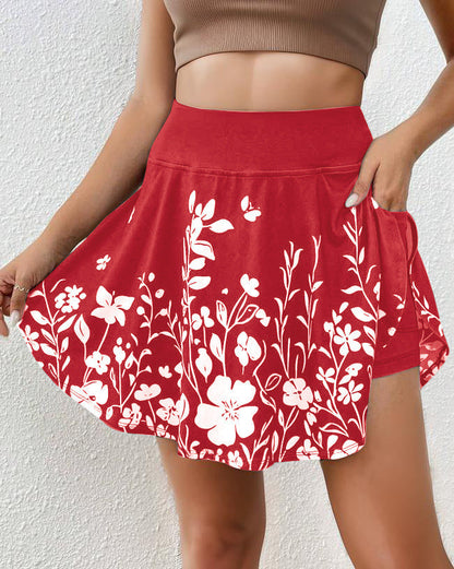 Jupe-Short Femme – Imprimé Fleuri – Taille Élastique – Coupe Ample