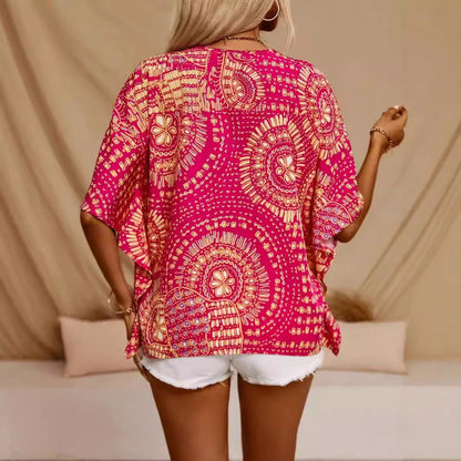 Blouse femme – Col en V – Coupe ample – Manches chauve-souris