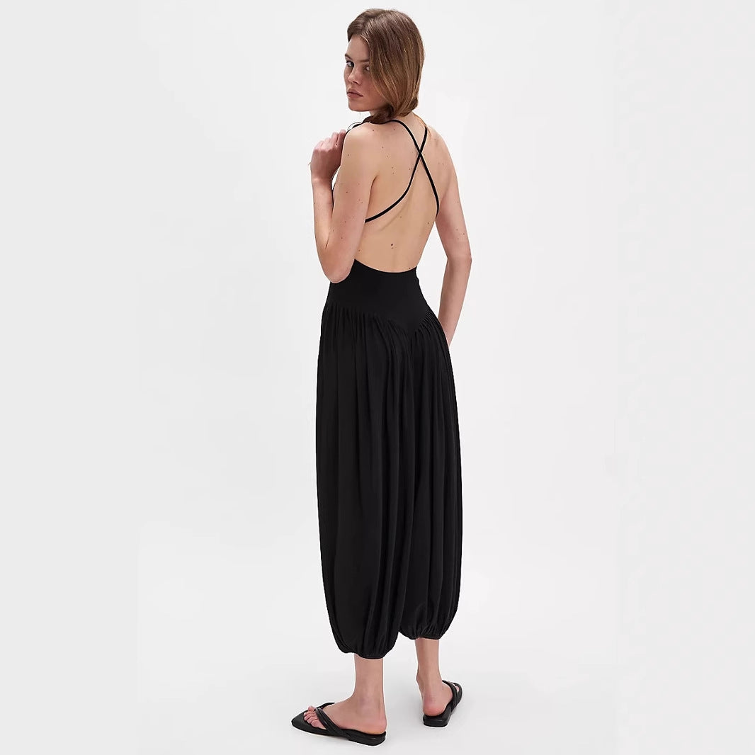 Combinaison Femme – Dos Nu – Bretelles Fines – Jambes Larges – Tissu Respirant