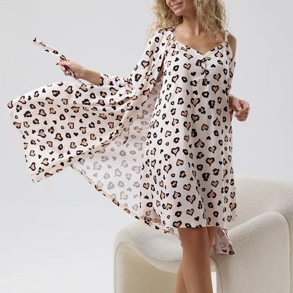 Robe d’intérieur femme – Ensemble décontracté – Tissu doux – Coupe fluide imprimée