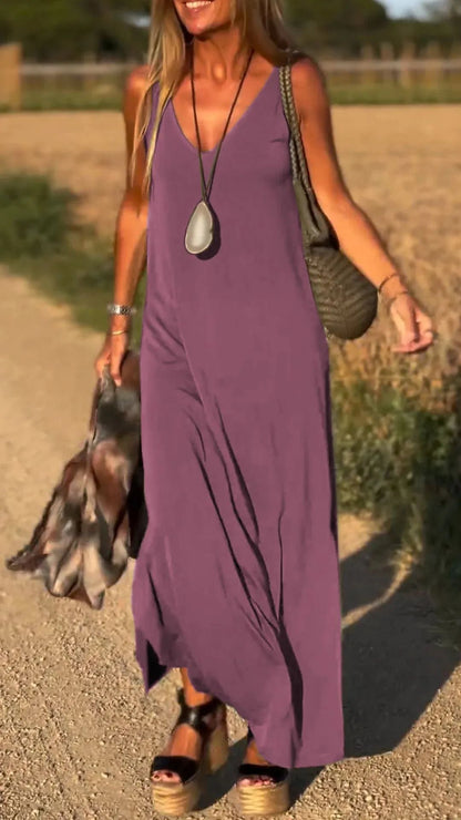 Robe longue femme – Coupe décontractée – Bretelles fines