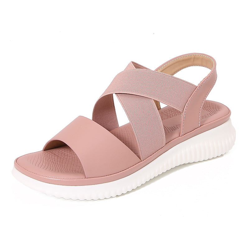 Sandales plates femme – Bride élastique croisée – Bout ouvert – Maintien slingback