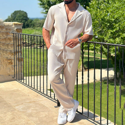 Ensemble athleisure homme – Coupe décontractée – Tissu respirant – Chemise manches courtes & pantalon long