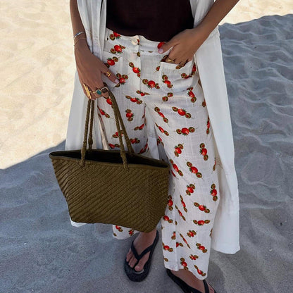 Pantalon femme décontracté – Coupe droite – Imprimé audacieux – Tissu respirant