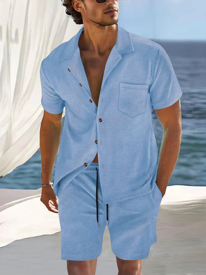 Ensemble chemise homme – Coupe décontractée – Coton léger – Rayures verticales