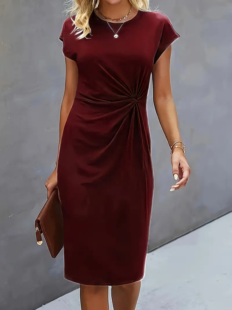 Robe femme moulante – Coupe ajustée – Manches courtes – Col rond – Nœud latéral