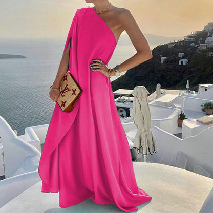Robe longue femme – Une épaule – Coupe fluide élégante – Silhouette Drapée
