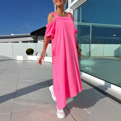 Robe longue femme – Épaules dénudées – Coupe ample – Coton