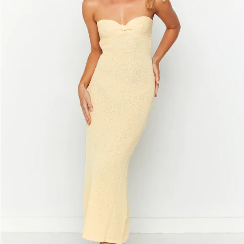 Women's dress – Stretch knit – Slim fit – Bustier – Twisted open back – Long