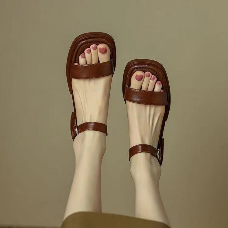 Sandales femme – Semelle épaisse – Bout carré ouvert – Brides ajustables confort