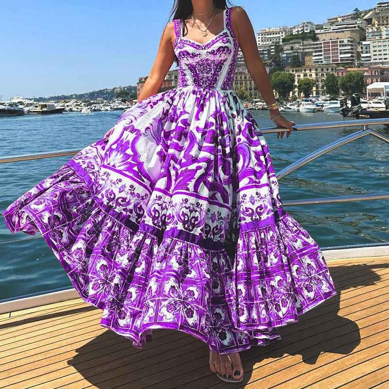Robe longue pour femme – Coupe Fluide – Tissu Respirant – Jupe Volants – Imprimé Élégant