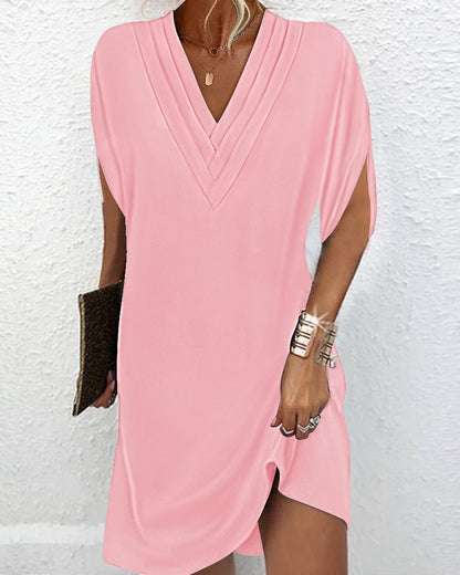 Robe femme – Coupe fluide – Col en V froncé – Manches courtes – Tissu respirant
