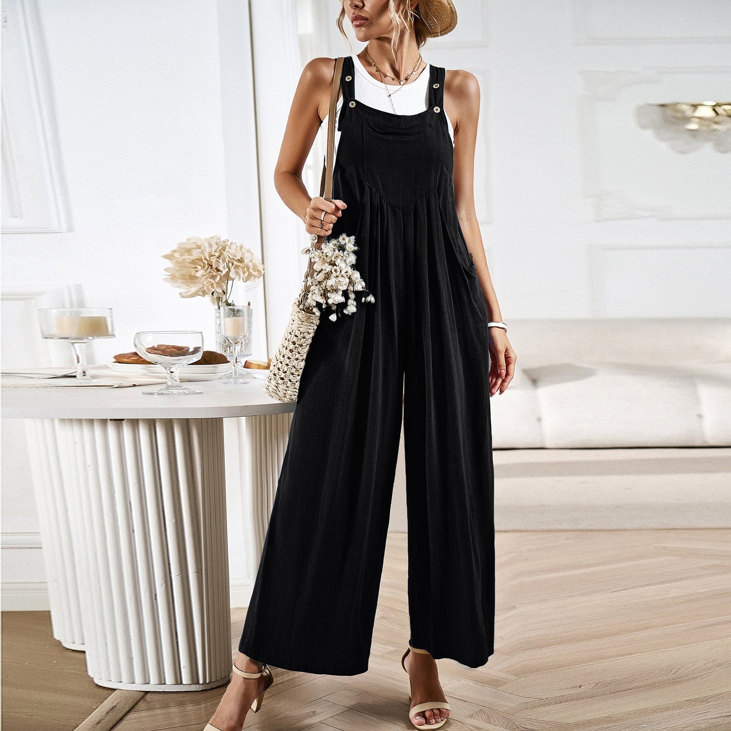 Salopette femme – Coupe décontractée – Jambes larges – Tissu respirant – Style décontracté