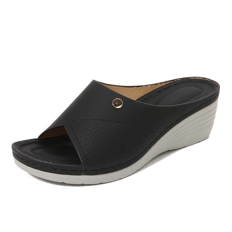 Sandales compensées femme – Bout ouvert – Bride perforée – Confort à enfiler