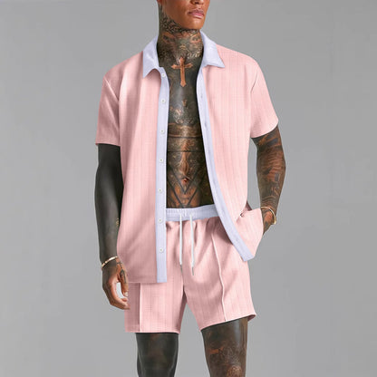 Ensemble Chemise et Short Homme – Coupe Décontractée – Coton Mélangé – Boutonné – Taille Élastique