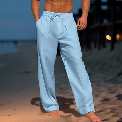 Pantalon décontracté homme – Coupe droite – Taille cordon – Tissu respirant – Longueur totale