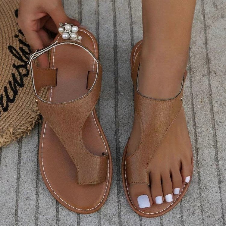 Sandales femme – Bout ouvert – Bride cheville – Style épuré – Semelle plate confortable