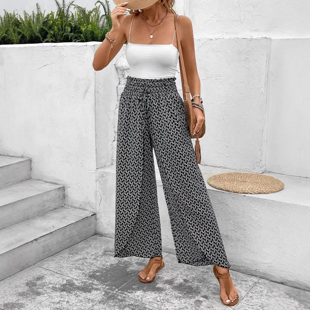 Pantalon Jupe Femme – Coupe Ample – Imprimé Fleuri – Fentes Latérales – Tissu Respirant