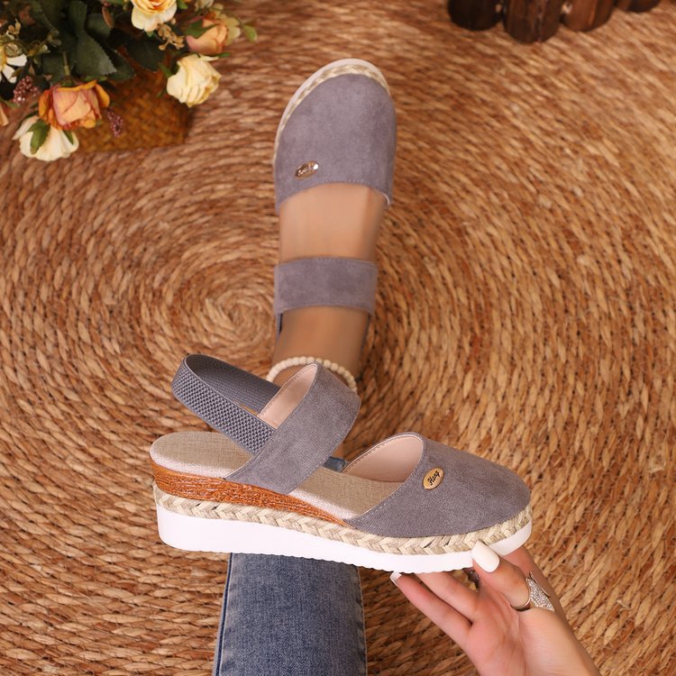 Sandales compensées femme – Bout fermé – Brides larges – Semelle jute – Style décontracté