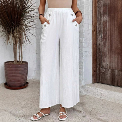 Pantalon femme large coupe courte – Léger – Taille élastique