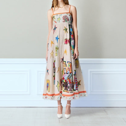Robe longue femme – Coupe évasée – Bretelles fines – Décolleté carré – Tissu léger