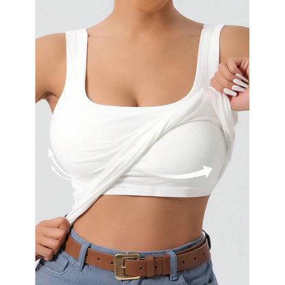 Débardeur femme – Coupe slim – Col carré – Bretelles larges – Coton côtelé