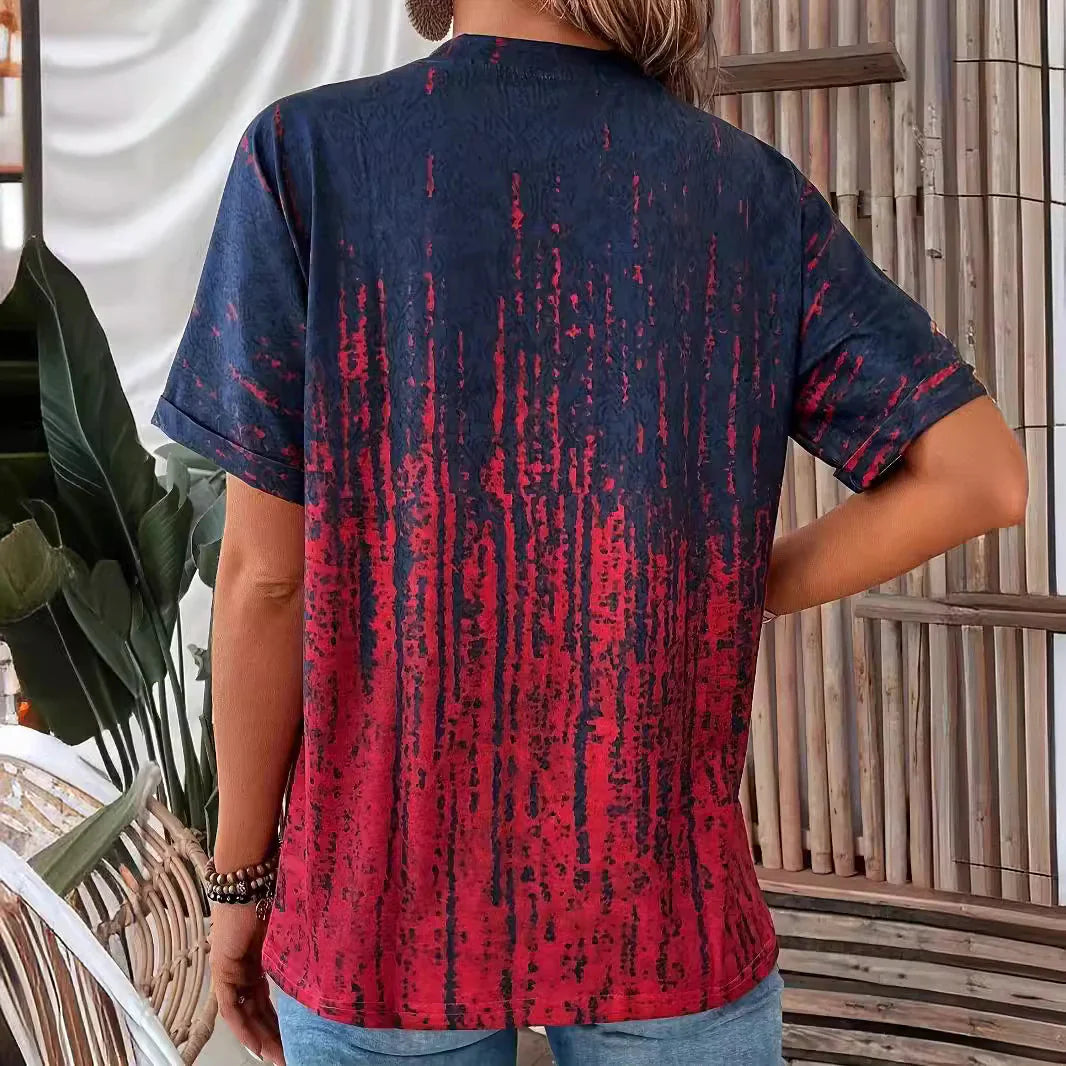 Blouse femme – Coupe décontractée – Col V boutonné – Manches courtes – Tissu coton