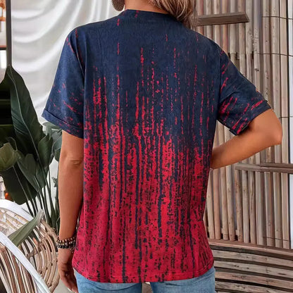 Blouse femme – Coupe décontractée – Col V boutonné – Manches courtes – Tissu coton