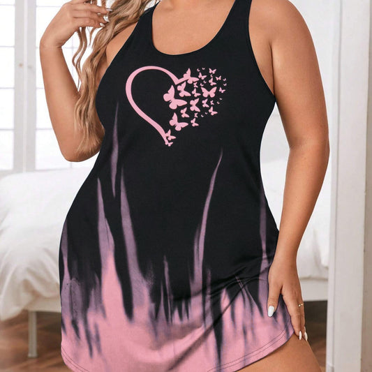 Chemise de nuit femme – Coton – Coupe ample – Sans manches – Motif fantaisie