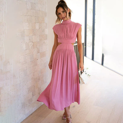 Robe midi femme – Coupe élégante – Taille cintrée – Buste plissé – Détail ajouré