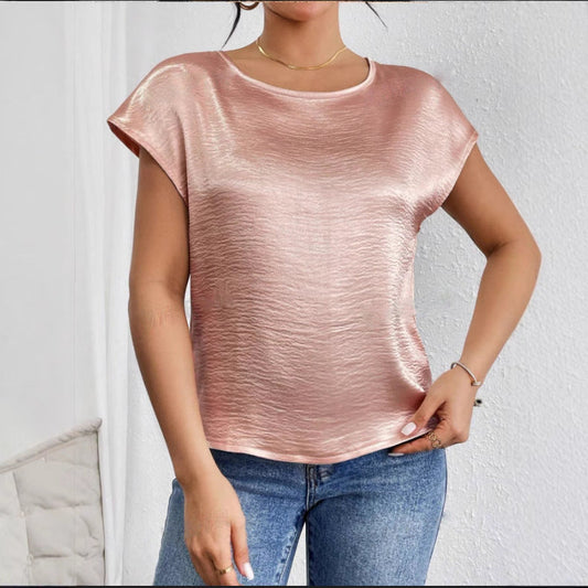 Chemise femme manches courtes – Coupe décontractée – Tissu luxueux – Finition brillante