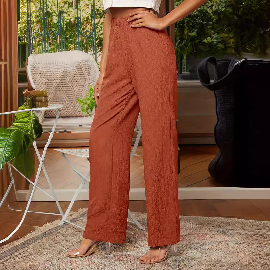 Pantalon droit femme – Coupe ample – Taille élastique – Tissu respirant fluide