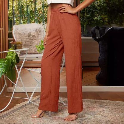 Pantalon droit femme – Coupe ample – Taille élastique – Tissu respirant fluide