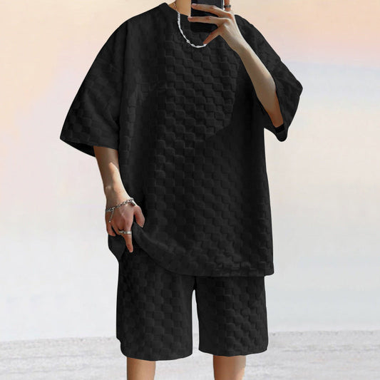 Ensemble homme décontracté – Maille douce à motif jacquard – Coupe ample et droite