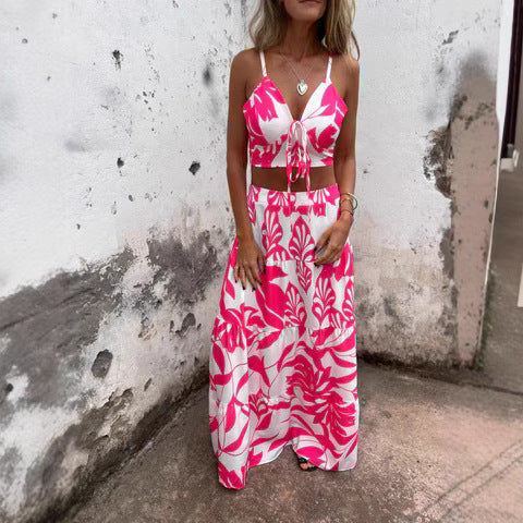 Ensemble Deux Pièces Femme – Crop Top Noué – Jupe Longue Fluide – Tissu Respirant