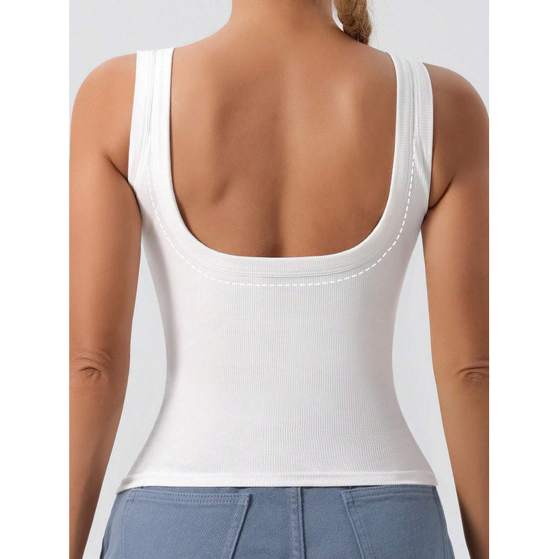 Débardeur femme – Coupe slim – Col carré – Bretelles larges – Coton côtelé