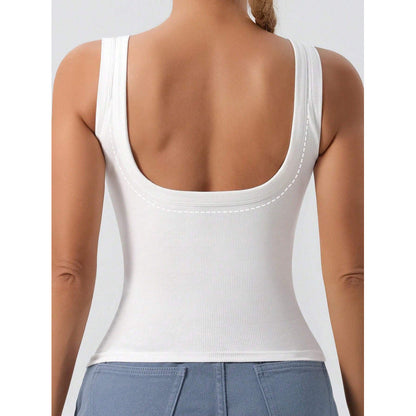 Débardeur femme – Coupe slim – Col carré – Bretelles larges – Coton côtelé