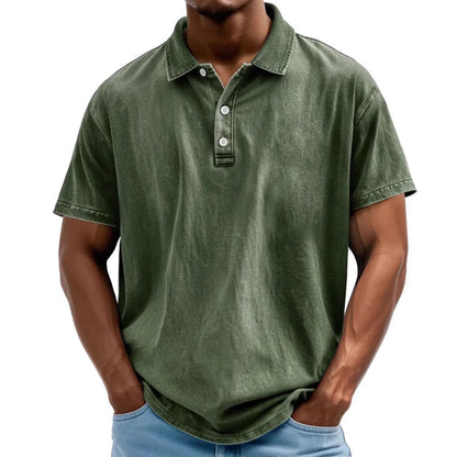 Polo homme – Coupe décontractée – Fibres naturelles – Effet délavé vintage