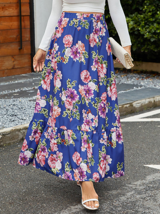Jupe longue femme – Coupe fluide – Taille élastique – Ourlet volanté – Imprimé floral