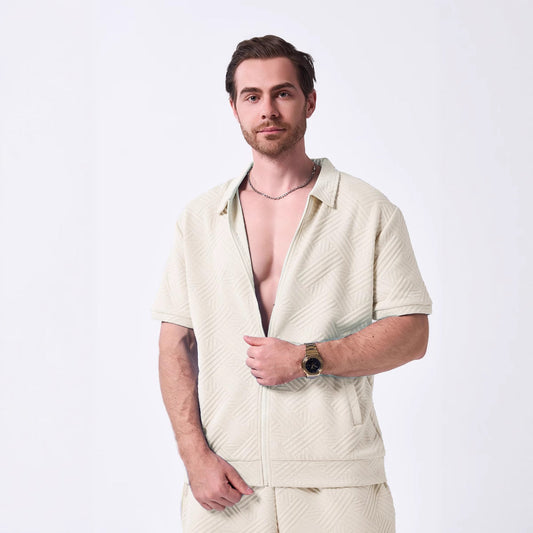 Chemise homme manches courtes – Coupe décontractée – Motif texturé – Col zippé